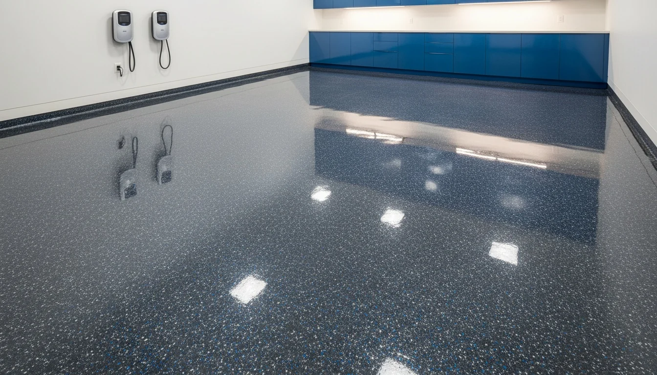 Hard-wearing epoxy garage floor showing a durable high-gloss finish