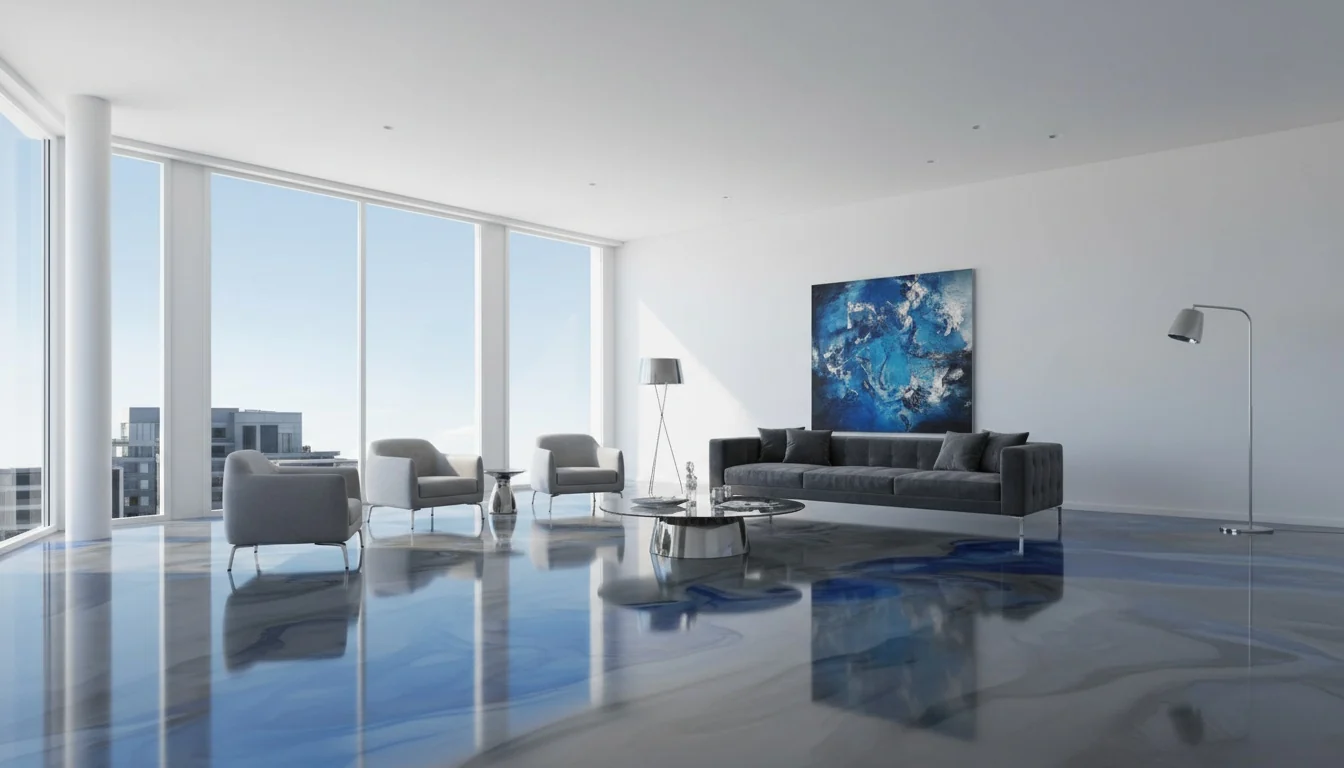 Close-up of a glossy epoxy floor finish in a Cape Town property