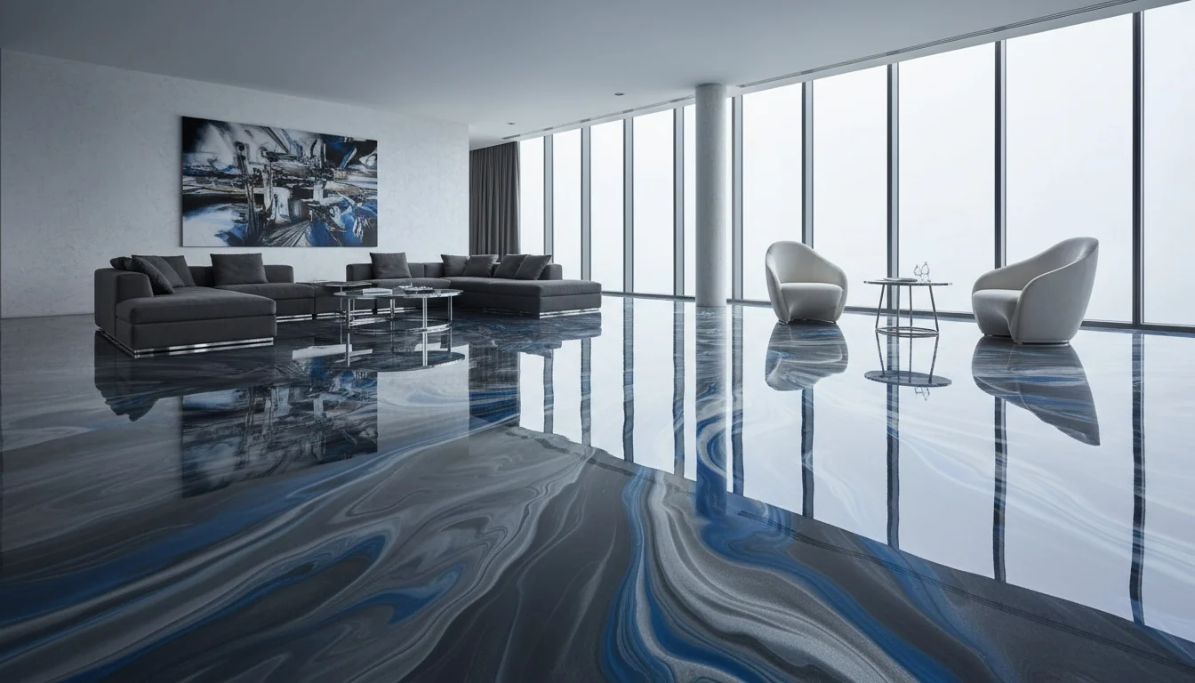 Grey flake-chip epoxy garage floor finish example