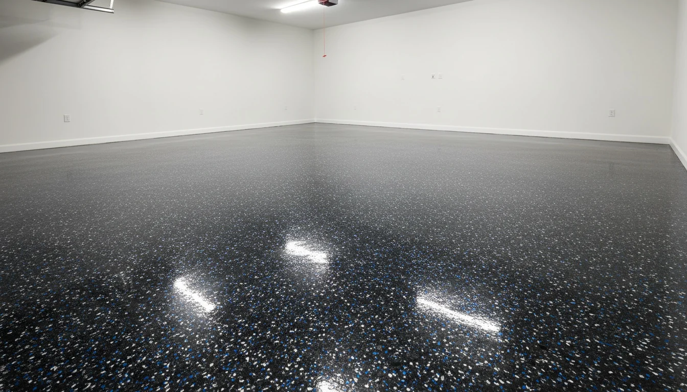 Blue swirling metallic epoxy floor finish