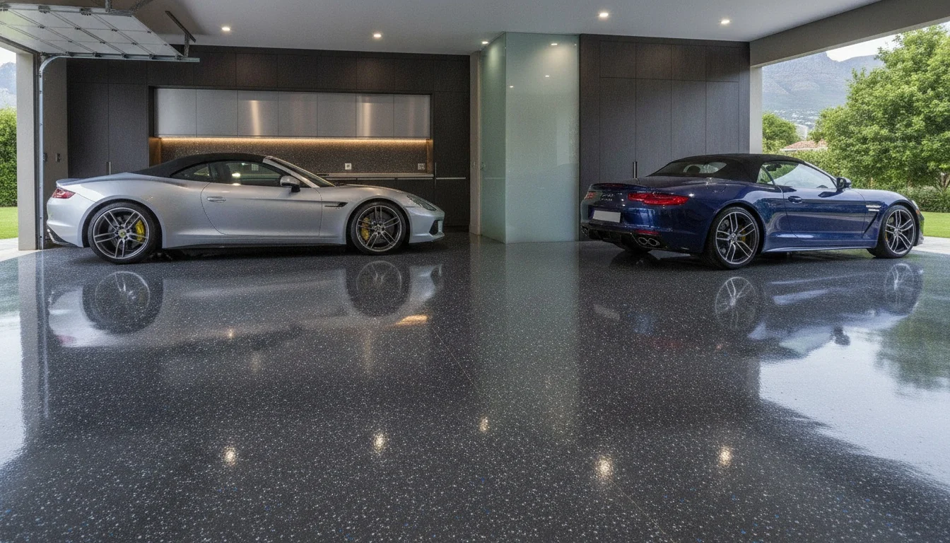 Glossy metallic epoxy floor in an upmarket Southern Suburbs Cape Town home