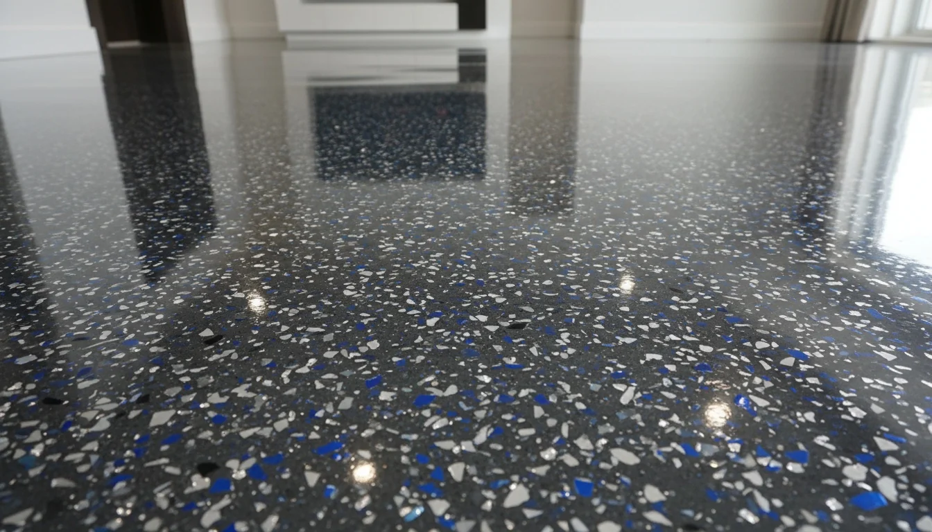 Speckled grey epoxy flake-chip floor in a Cape Town garage